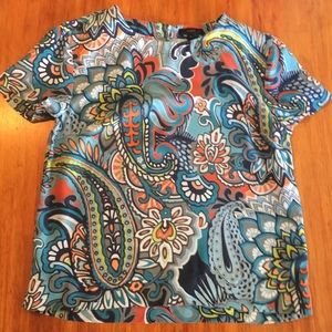 J Crew colorful paisley top 100% silk